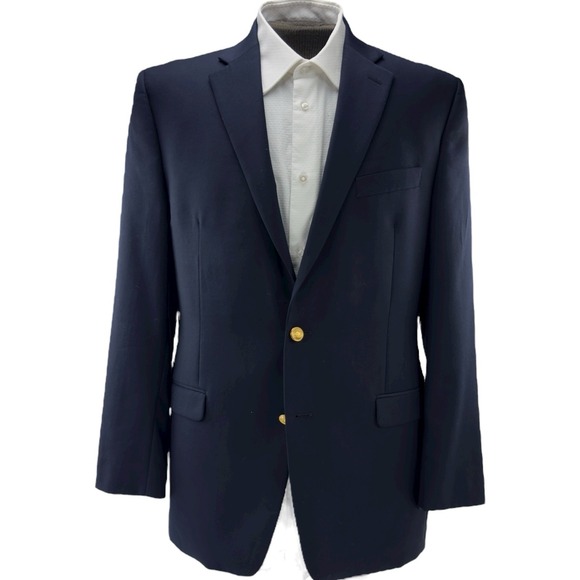 Lauren Ralph Lauren Navy Blue Wool Blazer 2-Button Gold Buttons Men's Size 41L